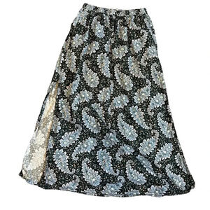 J.Crew Collection Pull-On Midi Skirt in Navy Blue Pacific Paisley Pockets XS